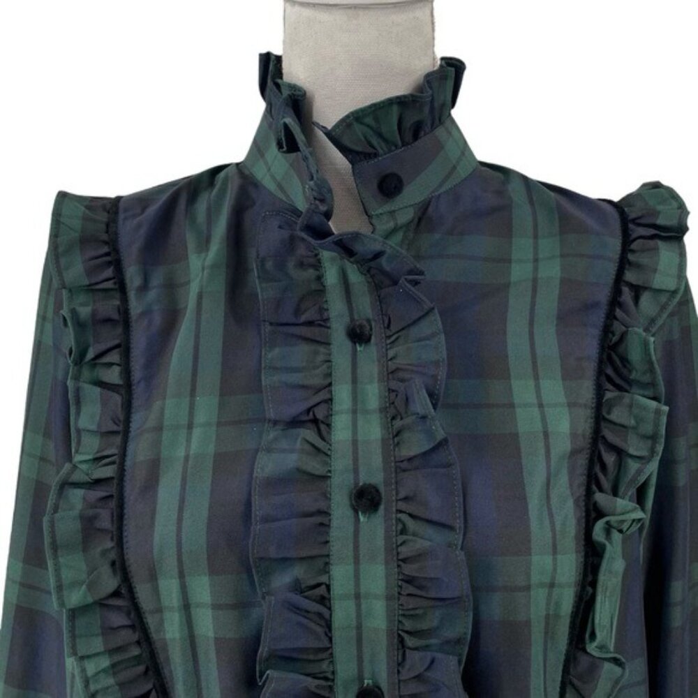 Tuckernuck | NEW Blackwatch Plaid Ruffle Reagan Button Down Size M - Picture 5 of 13